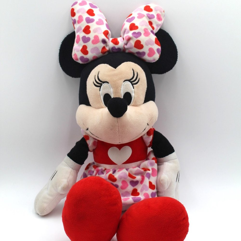 Disney Minnie Mouse 20' Valentine's Day Plush W/ Colorful Hearts On Dress & Bow